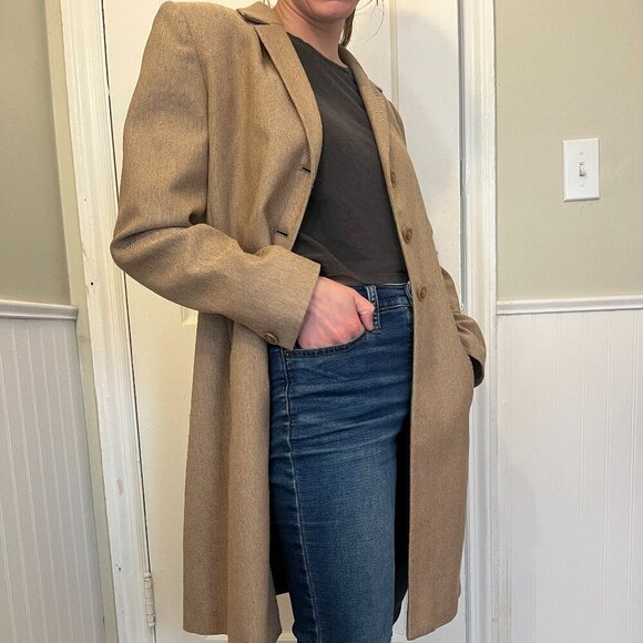 Larry Levine Jackets & Blazers - Larry Levine Classics Women Beige Tan Trench Coat Button Polyester Long
